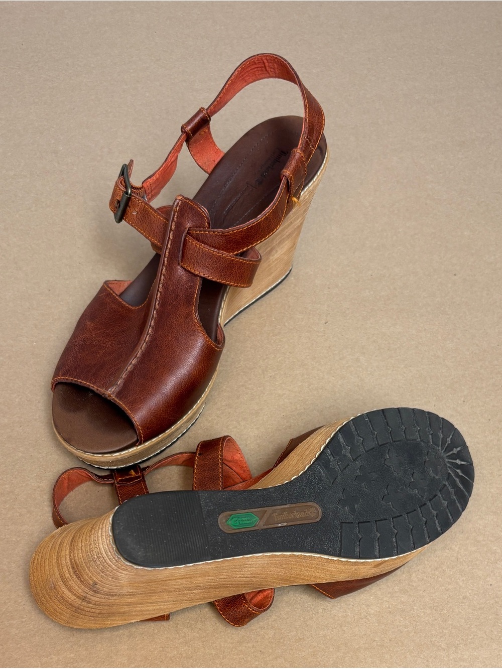 Timberland Brown Leather Open-Toe Wedge Sandals - Picture 2 of 5